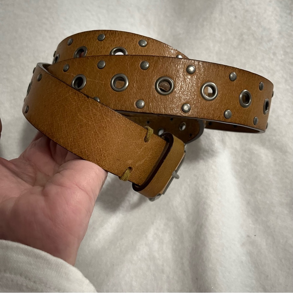 Zara Tan Single Grommet Leather Belt - Picture 3 of 8